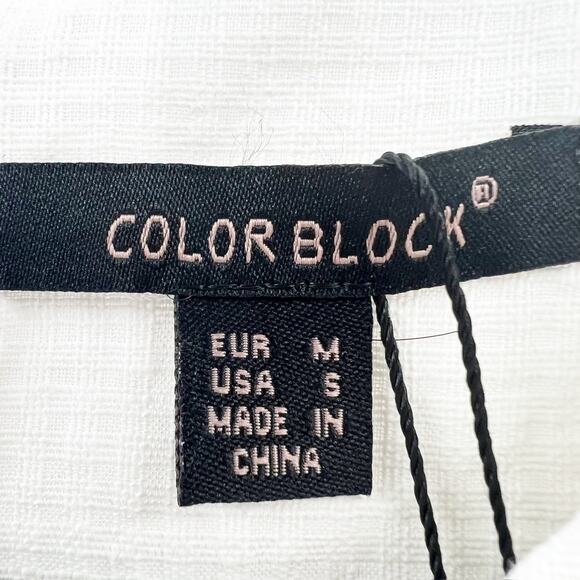 NWT Color Block Women's White Short Sleeve Semi Sheer Blouse Top Size M - Picture 5 of 7